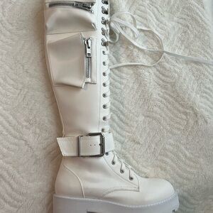 Current Mood Dolls Kill White Knee-High Women's Combat Boots: new